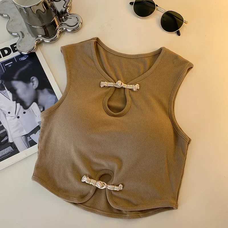Vintage Hault Tanks Camis For Women Sleeveless Almighty Casual Button Femme Croset Crop Tops With Built in Bras Woman CamisolesXJ250508
