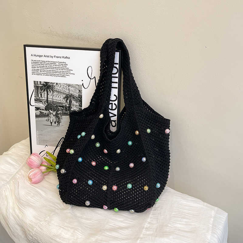 Knitted hollow out colorful fashionable colored beans fresh casual single shoulder bag women's bag 2025 new fashion trend armpit