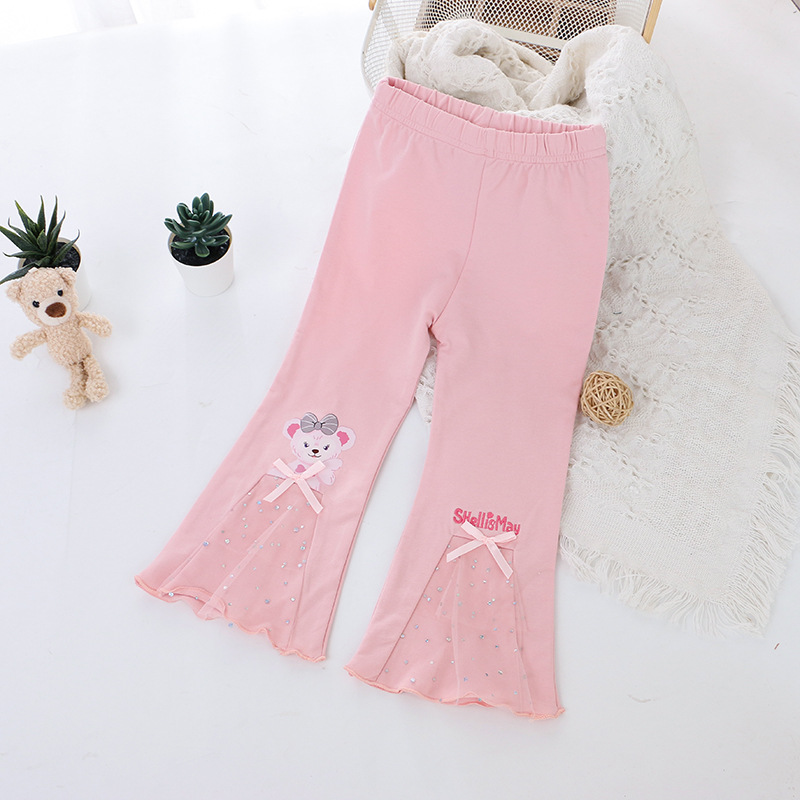 Disney's Frozen Elsa Princess Children's Designer Clothing Autumn Spring Pants Children's Leggings Bell Bottom Pants Princess Cartoon P