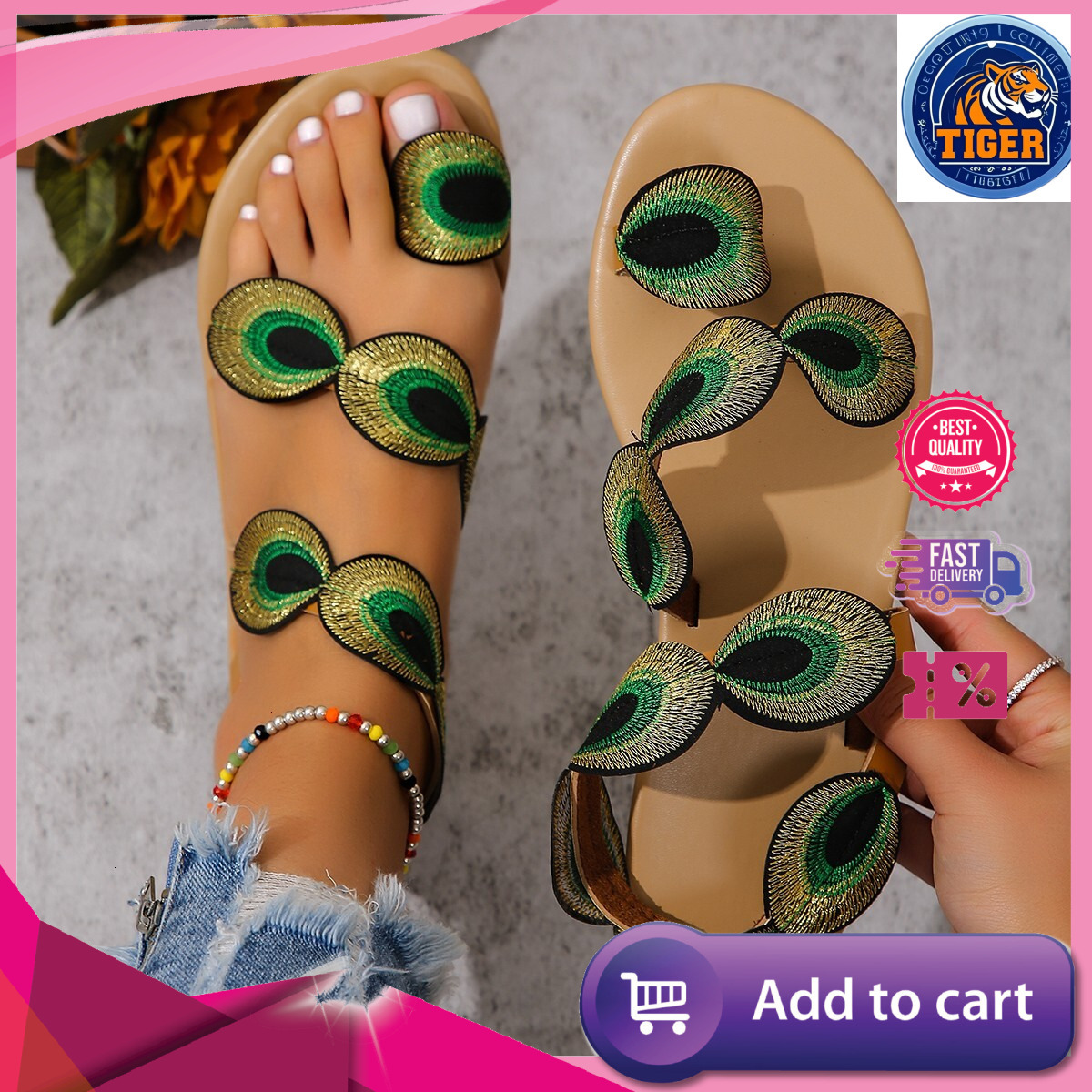 Ddmytiger Embroidered Faux Yellow Flower Fashion Sandals Flat Plus Size Summer Outdoor Beach Travel Mom Shoes Ddmywed Ddmysaturn Outdoor Shoes