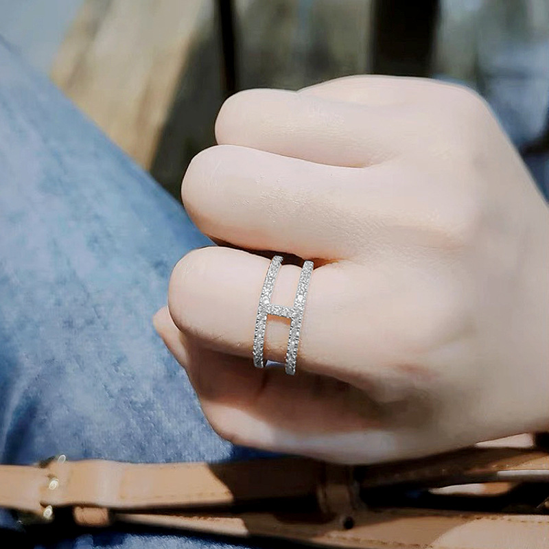 925 Sterling Silver Couple Ring, Double-Layer Minimalist Design, Instagram Style, Wholesale Women's Jewelry