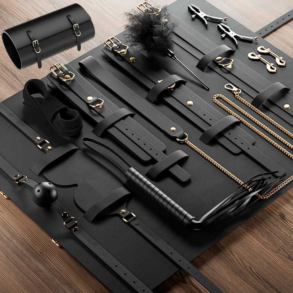 Sexy BDSM exotic toys leather plush sexy binding and binding bag set jokes whips butt plugs female toys nipple clips porn W250509