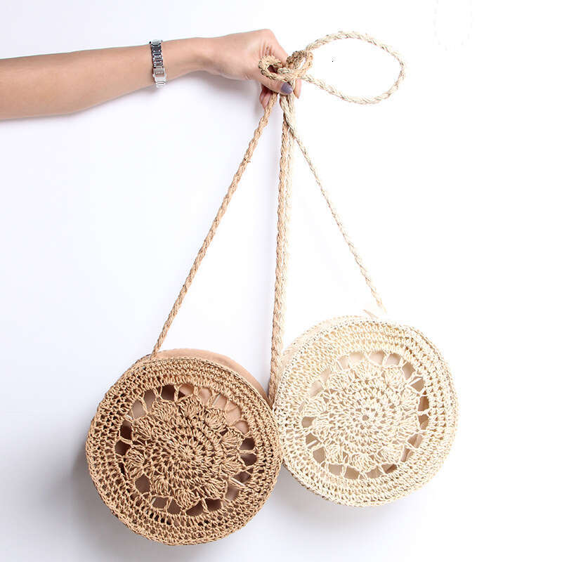 Beach Bag Fashionable New Women S Single Shoulder Crossbody Handmade Straw Woven Round Fairy Hollow Vacation Beach Bag KQ