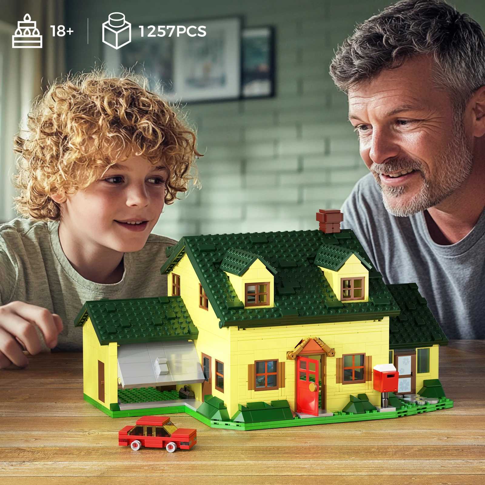 Free shipping 1256PCS Griffin Family Building Blocks Set Funny Valley Home Yellow Suburb House Model Bricks Toys Gifts for Kids Adults