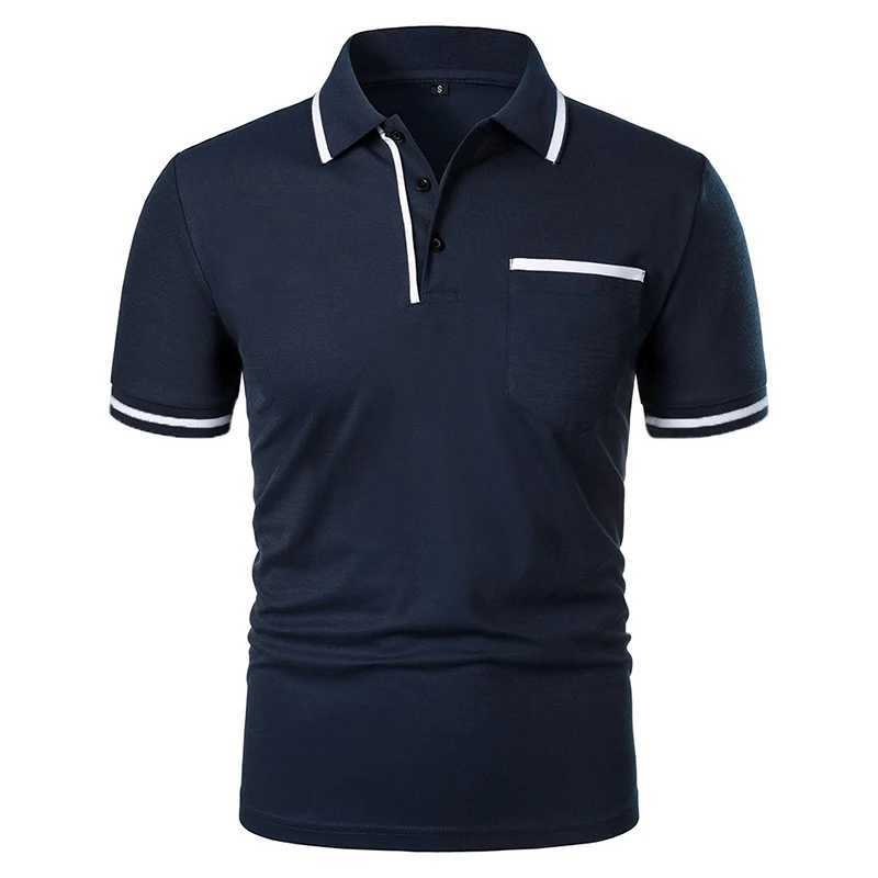 New Mens Short Sleeve Polo Shirts Solid Color Casual T-shirt Summer Trendy Breathable Loose Basic Splice Top Pockets Mens Shirts Z250509