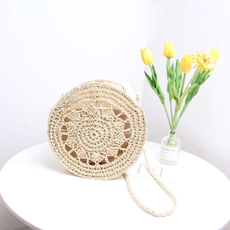 Beach Bag Fashionable New Women S Single Shoulder Crossbody Handmade Straw Woven Round Fairy Hollow Vacation Beach Bag KQ