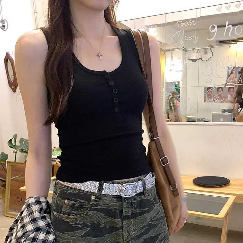 ZJAISS Women Solid Round Neck Ribbed Button Tank Top Camisole Women Summer Basic Elastic Tank Top O Neck Solid Tank Top 2025XJ250508