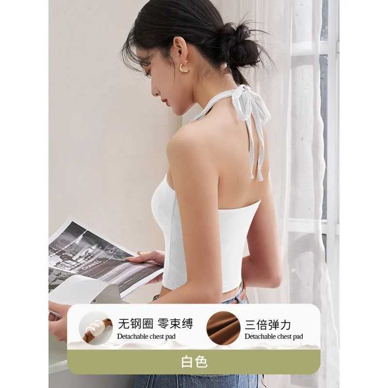 For 40-60kg Halter Spaghetti Straps Sleeveless Camisole Top For Women Short Crop Tops With Chest Pad Beauty Back UnderwearXJ250508