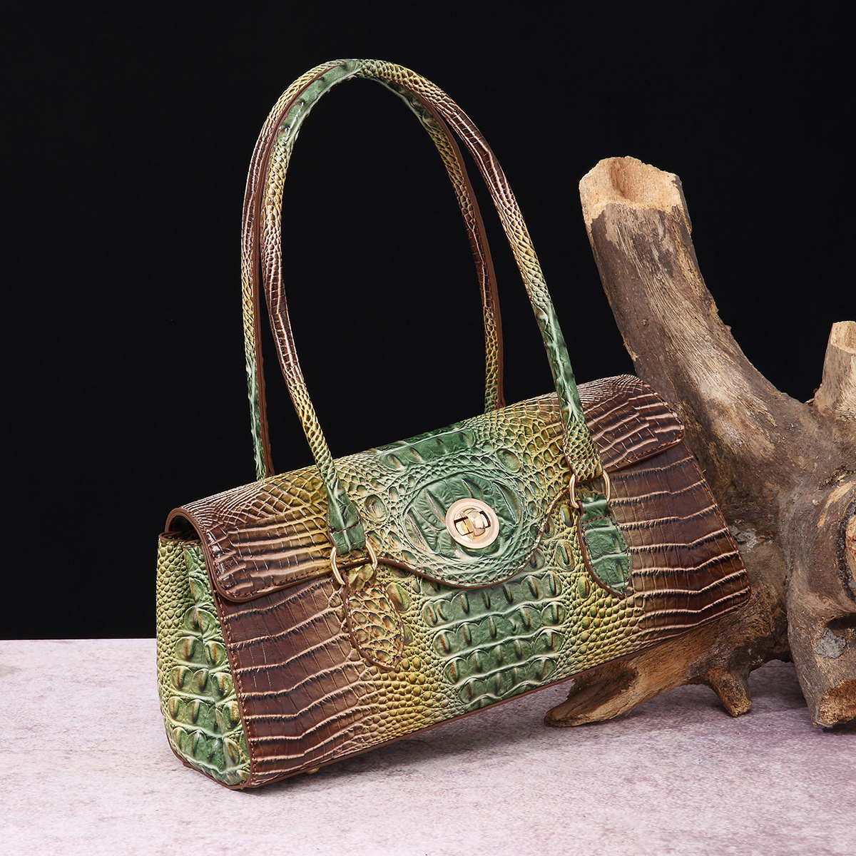 Hot Vintage Crocodile-Embossed Top Handle Bag - European Designer Underarm Shoulder Purse, Brahmin-Inspired Crossbody Bag Free shipping