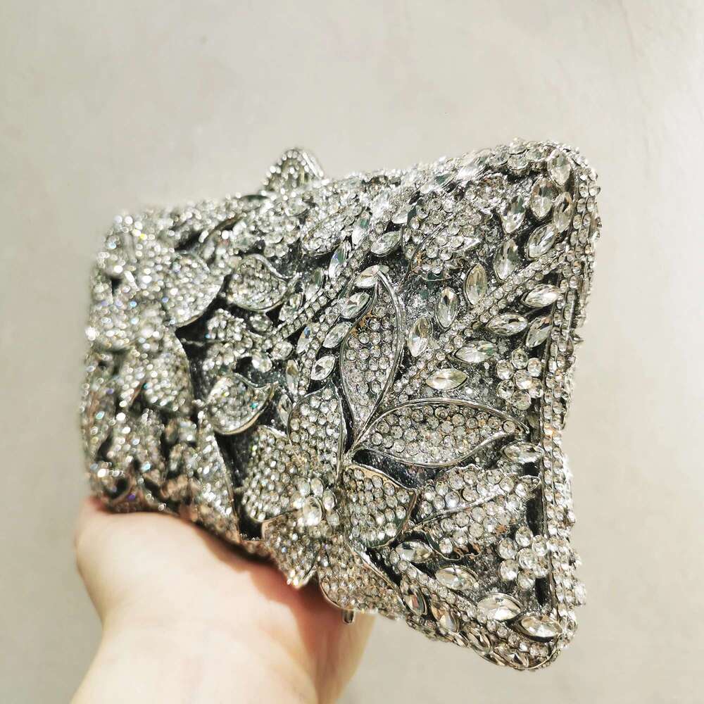 Flower Pattern Sier Gold Woman Dia Evening Bag Dinner Party Crystal Floral Handbag Wedding Bridal Rhinestone New Purse