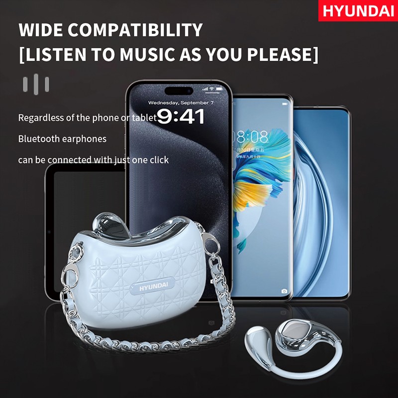 New HYUNDAI YX46 Bluetooth Headphones Small Sachet Open Earphones High Sound Light Luxury Fragrance Bag Style Charging Case For Gift