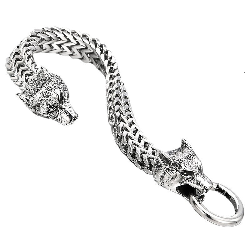 Xinghe Hip Hop Stainless Steel Chain Bracelet, Personalized Viking Dominance Wolf Head Bracelet