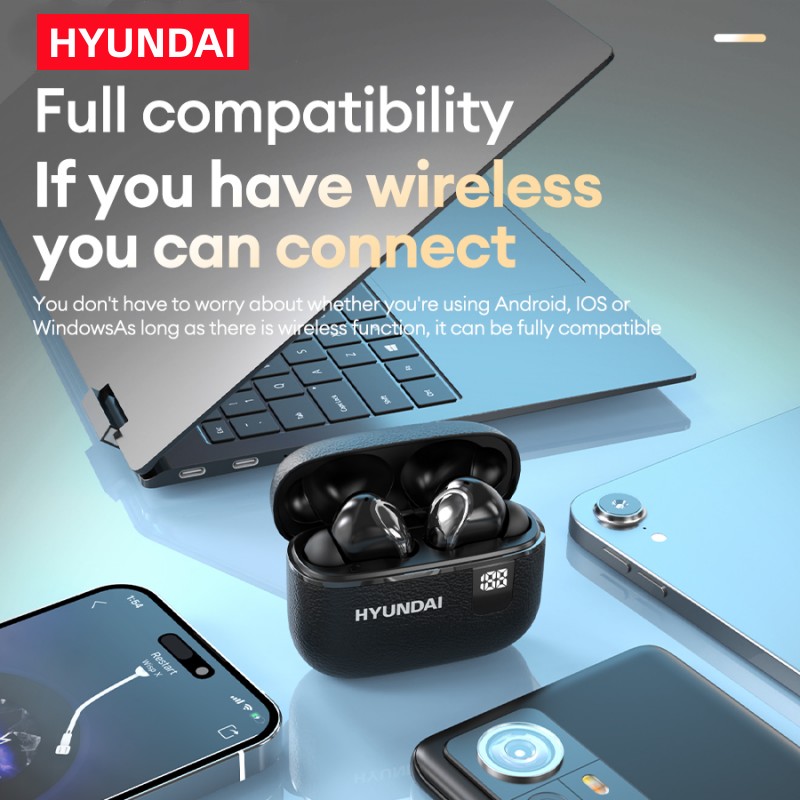 HYUNDAI HY-T02Ultra Bluetooth Earphones LED Digital Touch Headphones Noise Cancelling Long Battery Life Earbuds