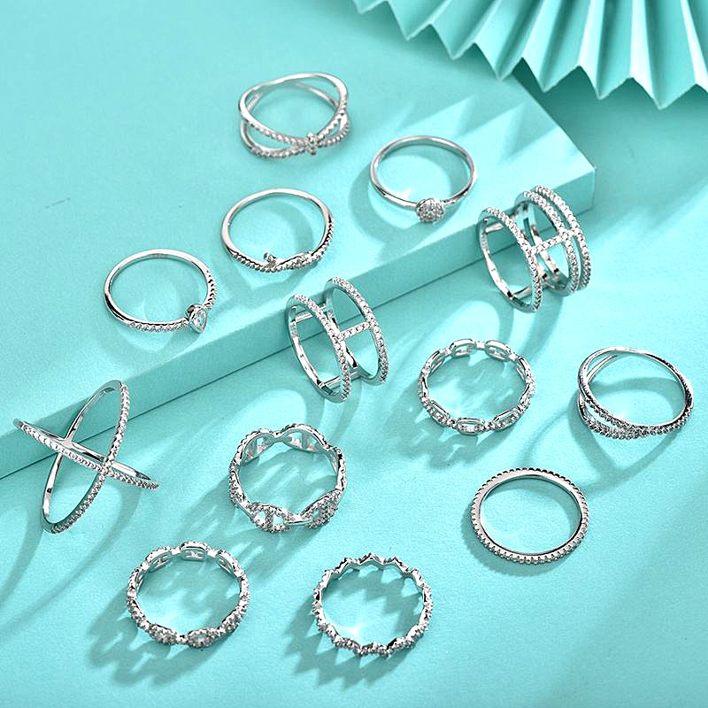 925 Sterling Silver Hollow Geometric Ring with Diamonds, Non-Tarnish, Chain Design, Trendy Women's Jewelry - European & Instagram Style
