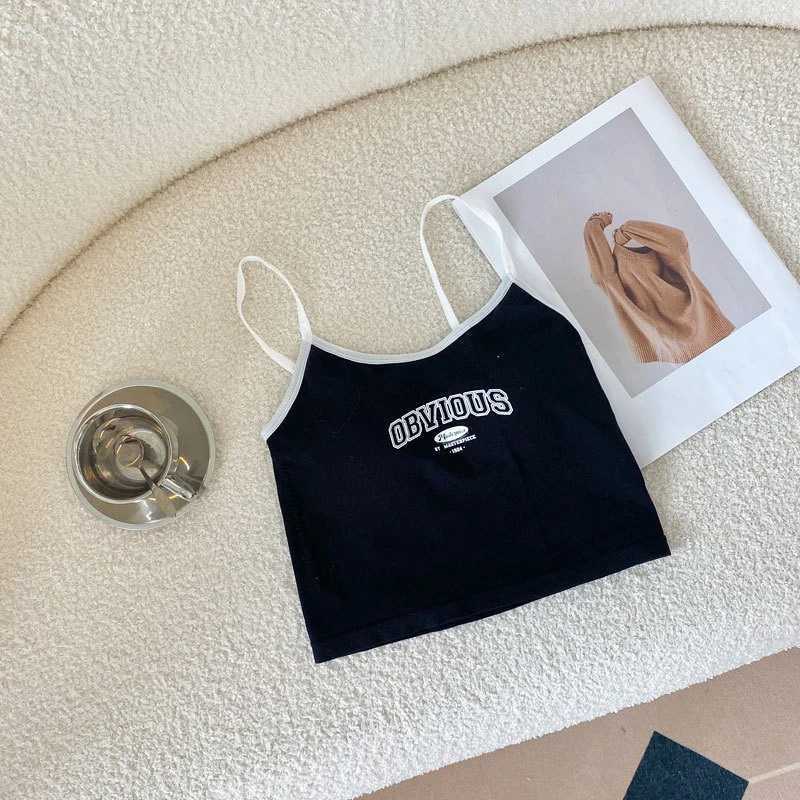 Womens apron bra crop top O-neck solid crop top 2024 summer letter printing top spaghetti vestXJ250508