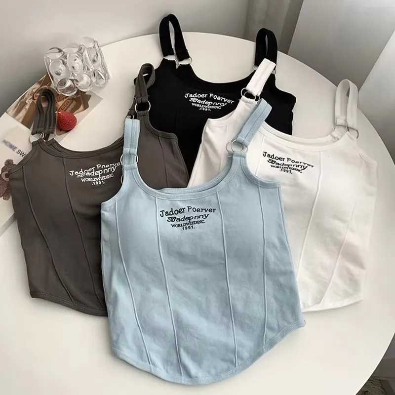 1pc Letter Print Cotton Women Small Breast Bras Hot Girls Wear Casual Slim Underwear Padded Camisole TopXJ250508