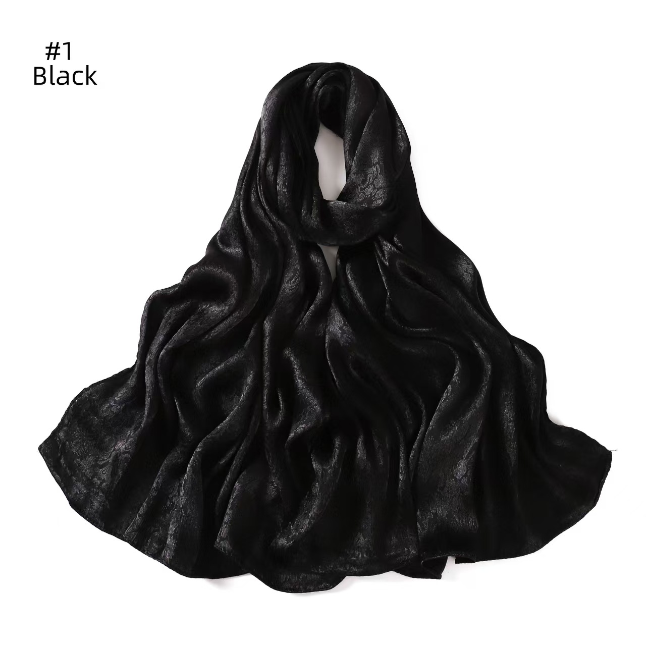 T664 new pure color satin pattern long scarf satin jacquard scarf breathable soft silk drape headband shawl