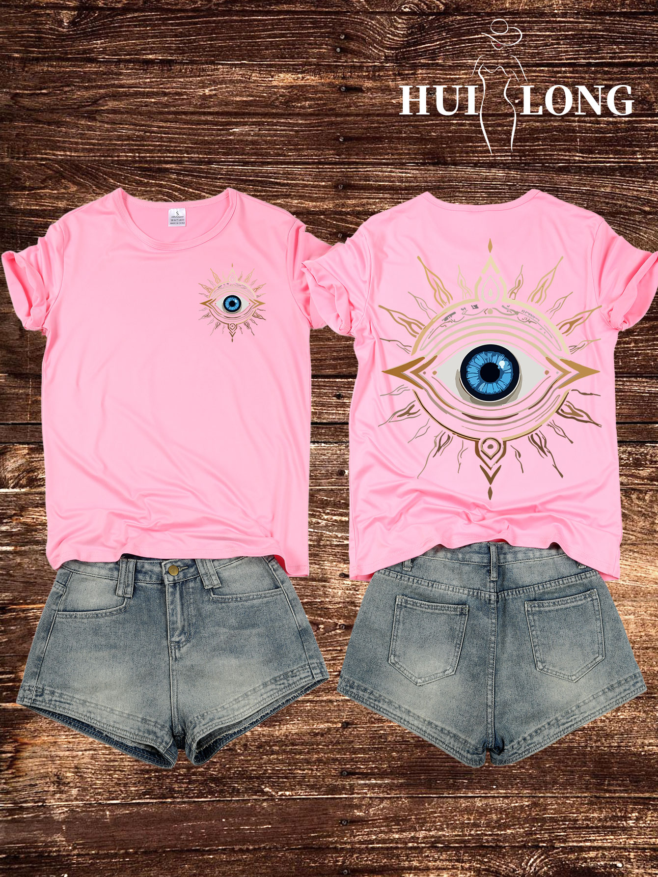 Fashionable niche design sense double-sided big eye print, polyester super breathable T-shirt top, fashion women's top
