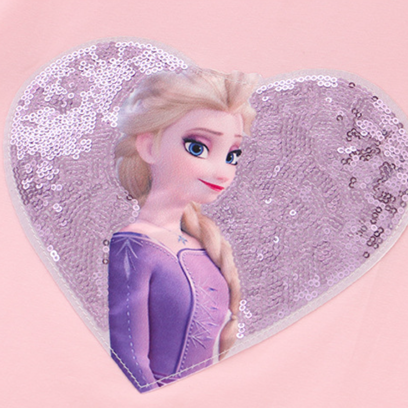 DISNEY Frozen Princess Elsa kids designer clothes Girl summer short-sleeved T-shirt cotton clothes heart sequins pure cotton without label design.