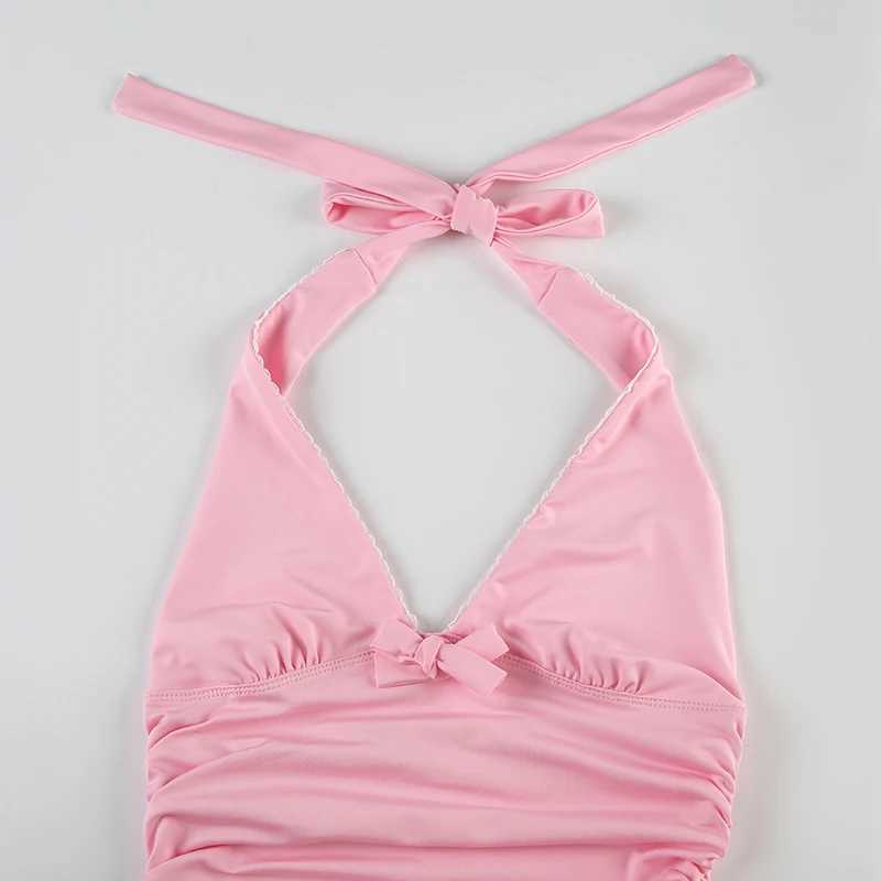 Rockmore pink sweet camisole top womens shirt ultra-thin Camisol Y2k fashionable sleeveless V-neck ruffle backless vest FairycoreXJ250508