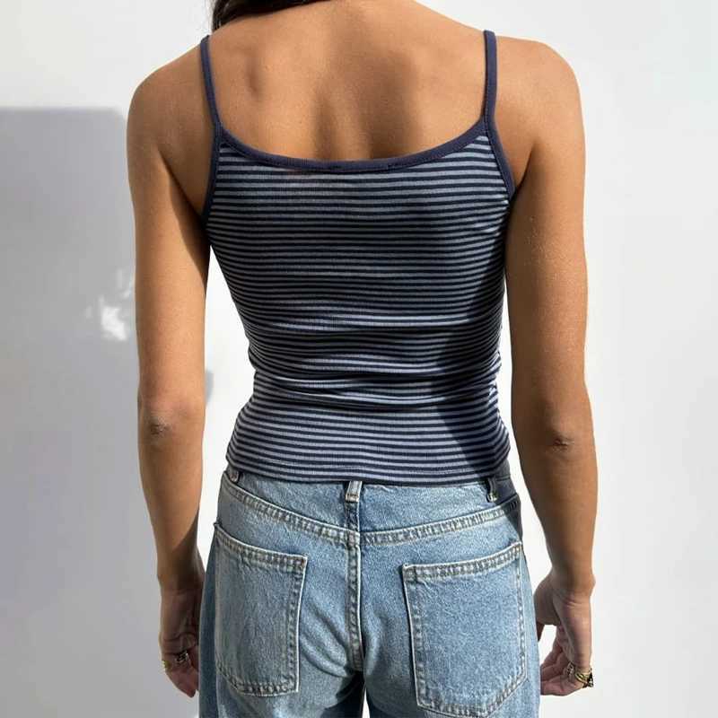 Y2k striped vest womens backless square neckline crop top sleeveless spaghetti strap vest retro vestXJ250508