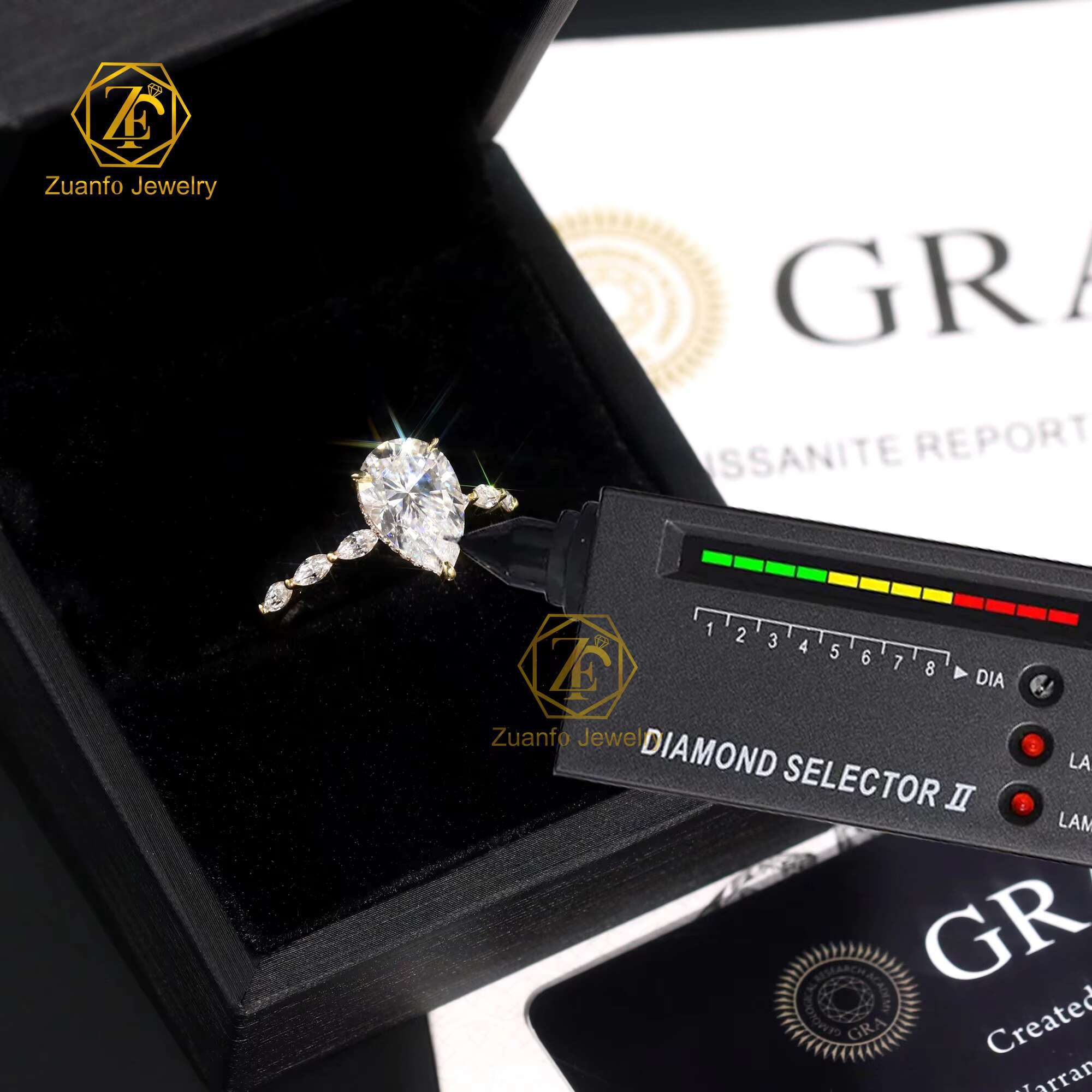Wholesale 10K 14K 18K Solid Gold Vvs Moissanite Engagement Rings Women 925 Silver Diamond Pear Cut Gold Ring