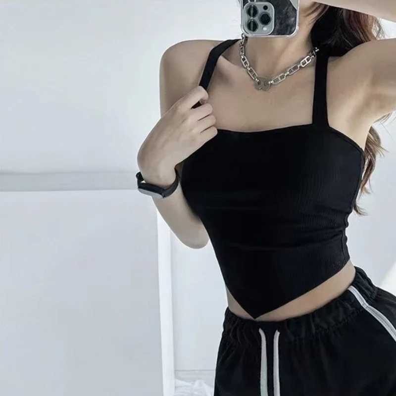 Womens knitted crop top Y2k sexy cross suspender tight corset without back suspender streetwear ultra-thin suitable for cutting front topXJ250508