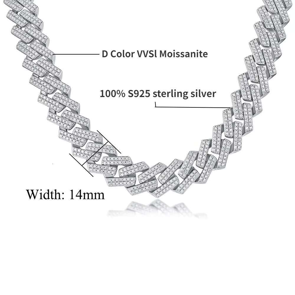 10Mm Sterling 6.5 Mm Lock Prong - Chains 3 Row Rose Bracelet 16Mm Baguette 925 Silver Gold Moissanite Cuban Link Chain