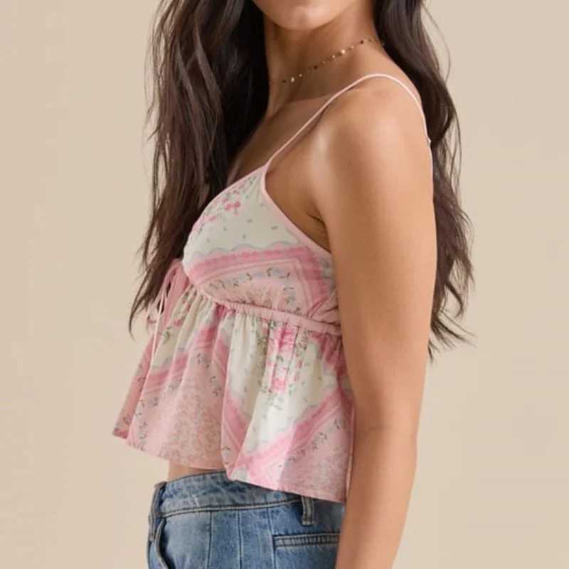 Womens Y2k Ruffle Hem Crop Tank Tops Sleeveless Spaghetti Strap Flowy Camisoles Sexy V Neck Babydoll Tops Going Out Cami ShirtXJ250508