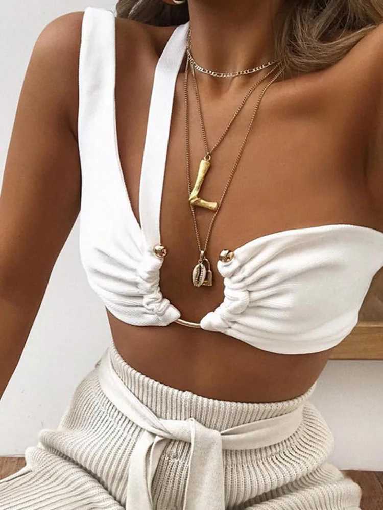 Single color decorative tube top womens single shoulder strap vest sexy clothing hot summer vest 2024XJ250508