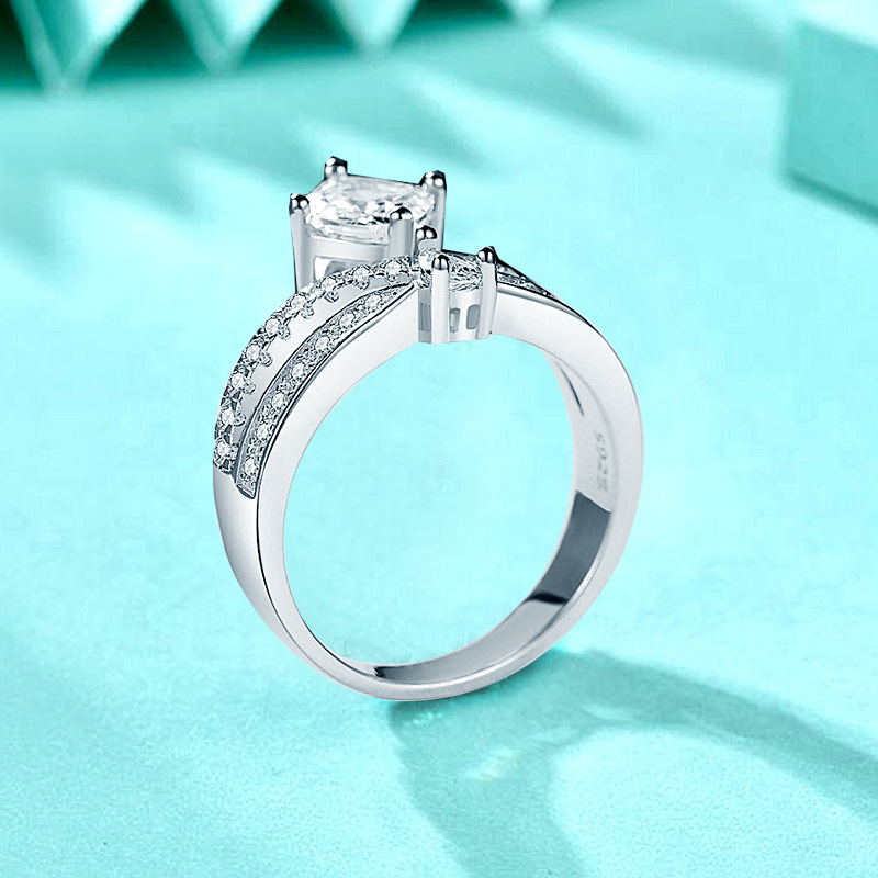 925 Sterling Silver Princess Crown Ring for Women, Lightweight Luxury Style, Non-Tarnish Teardrop and Square Cut Diamond Ring, Direct from Manufacture