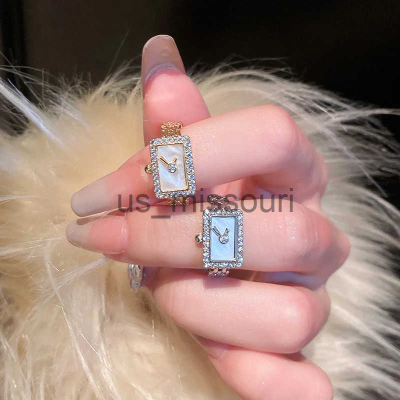 Personality Creativity Minimalist Silver Ring Watch Zircon WomenS Ring WomenS Jewelry Finger Adjustable Opening Ring for Women J250509