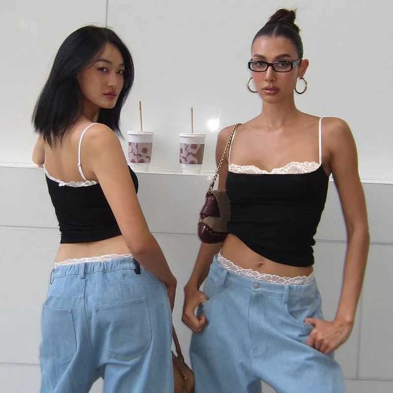 Cryptographic Summer Lace Decoration Camisol Top Club Party Clothing Backless Sleeveless Crop Top Coquette ClothingXJ250508
