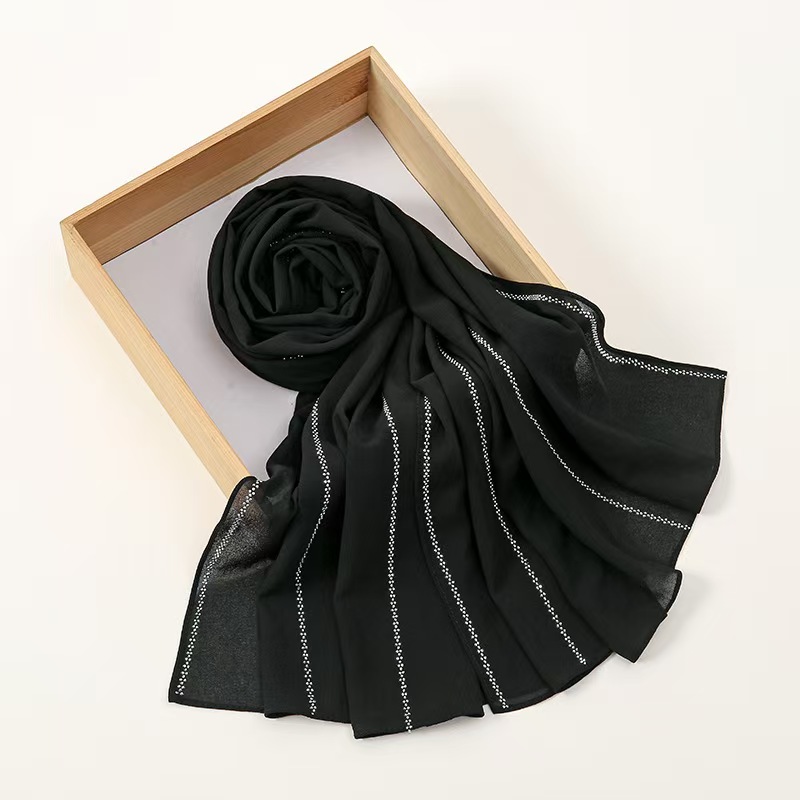 T667 European and American new chain wide stripes hot diamond chiffon long scarf fashionable all-match silk scarf shawl Malay headscarf