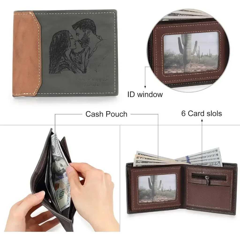 Customized Name Picture Card Holder Wallet Mens Double Fold Wallet Christmas Husband Father Birthday Gift Z250509-1