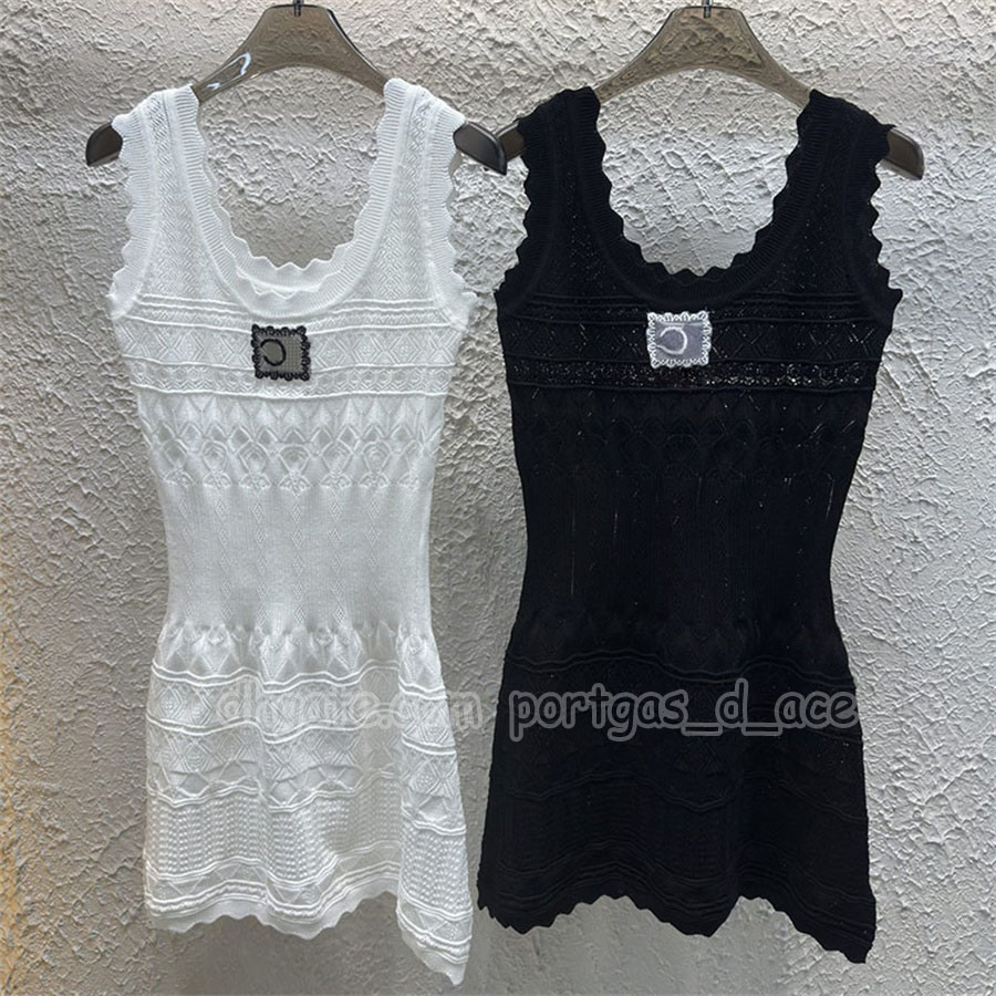 Designer Women Lace Knitted Vest Dress Luxury Brand Summer White Tank Dresses Street Style Beach Vacation Birthday Dress