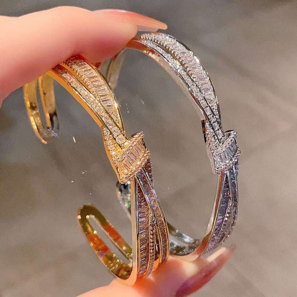 2025 Hot designer bracelet Copper zircon cross border binding ribbon bow bracelet, light inlaid sparkling dia versatile high-end bracelet with gift bo