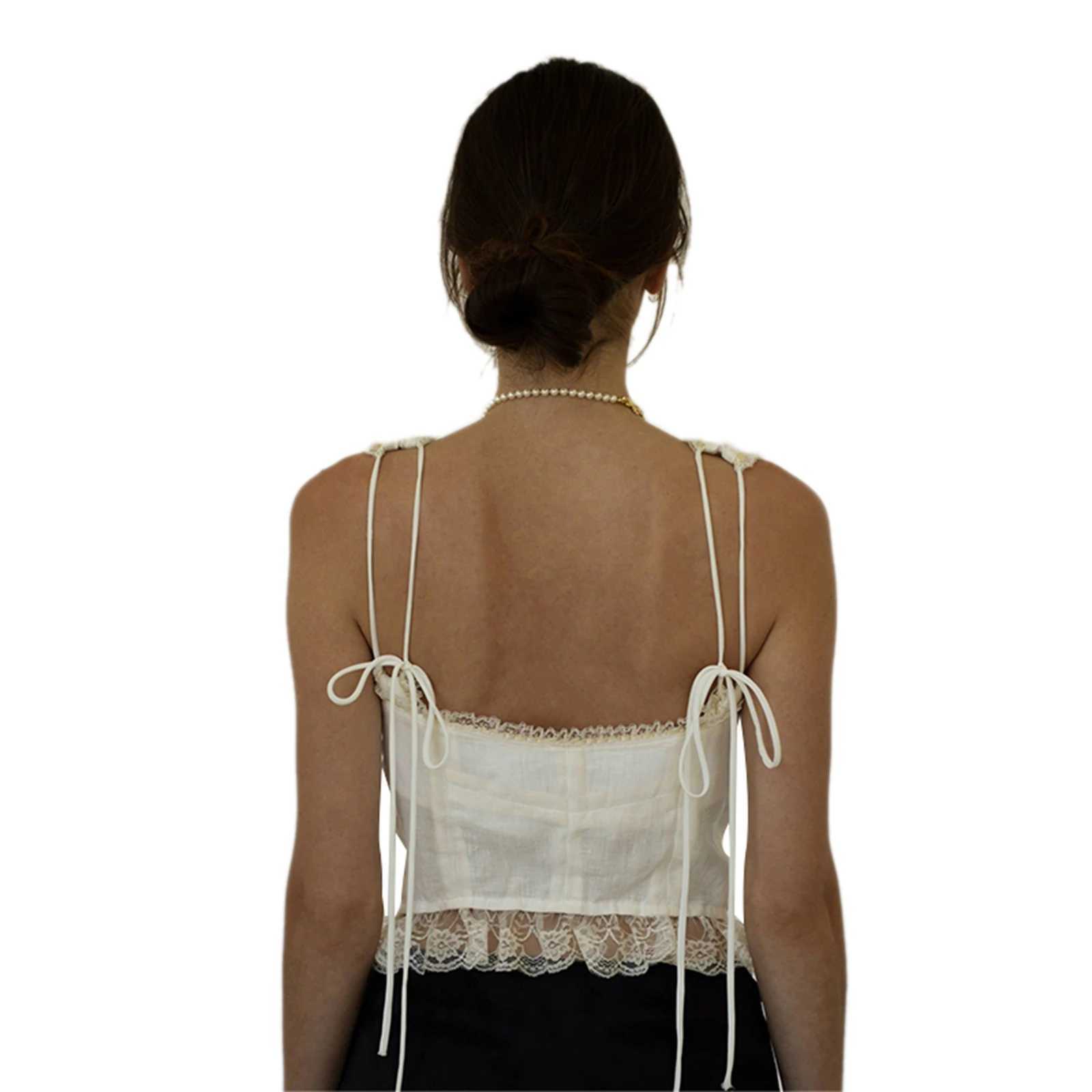 Women Casual Floral Lace Vest Tops Sleeveless Low-Cut Tie-Up Chest Vintage Summer Y2K Camisole Tank TopsXJ250508