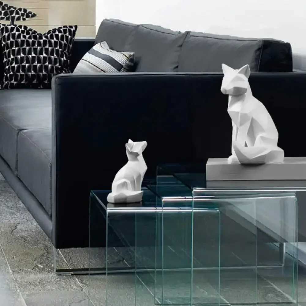 Modern He Decorations Statues Geetric Fox Sculpture Interior Ornament Living Ro TV Stand Wine Cooler Crafts Artwork Y250509