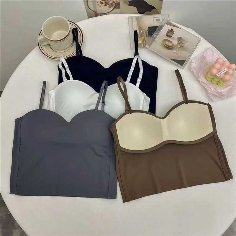 Womens summer silk trackless French back Camisol with built-in fixed cup and external spice packaging boxXJ250508