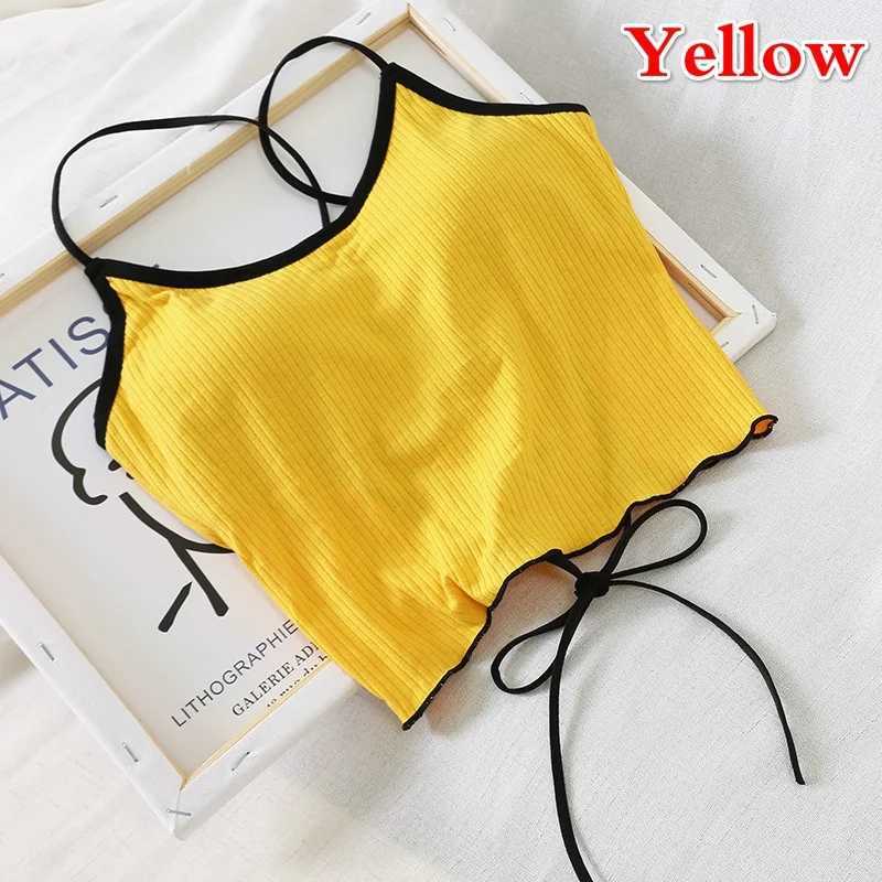 2023 Summer New Slim Fit Open Back Sexy Chest Cushion Strap Women Crop Tops Sexy Solid Color Camisole Women ClothingXJ250508