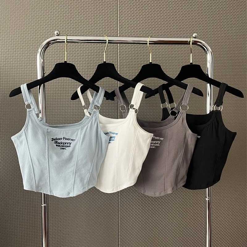 1pc Letter Print Cotton Women Small Breast Bras Hot Girls Wear Casual Slim Underwear Padded Camisole TopXJ250508