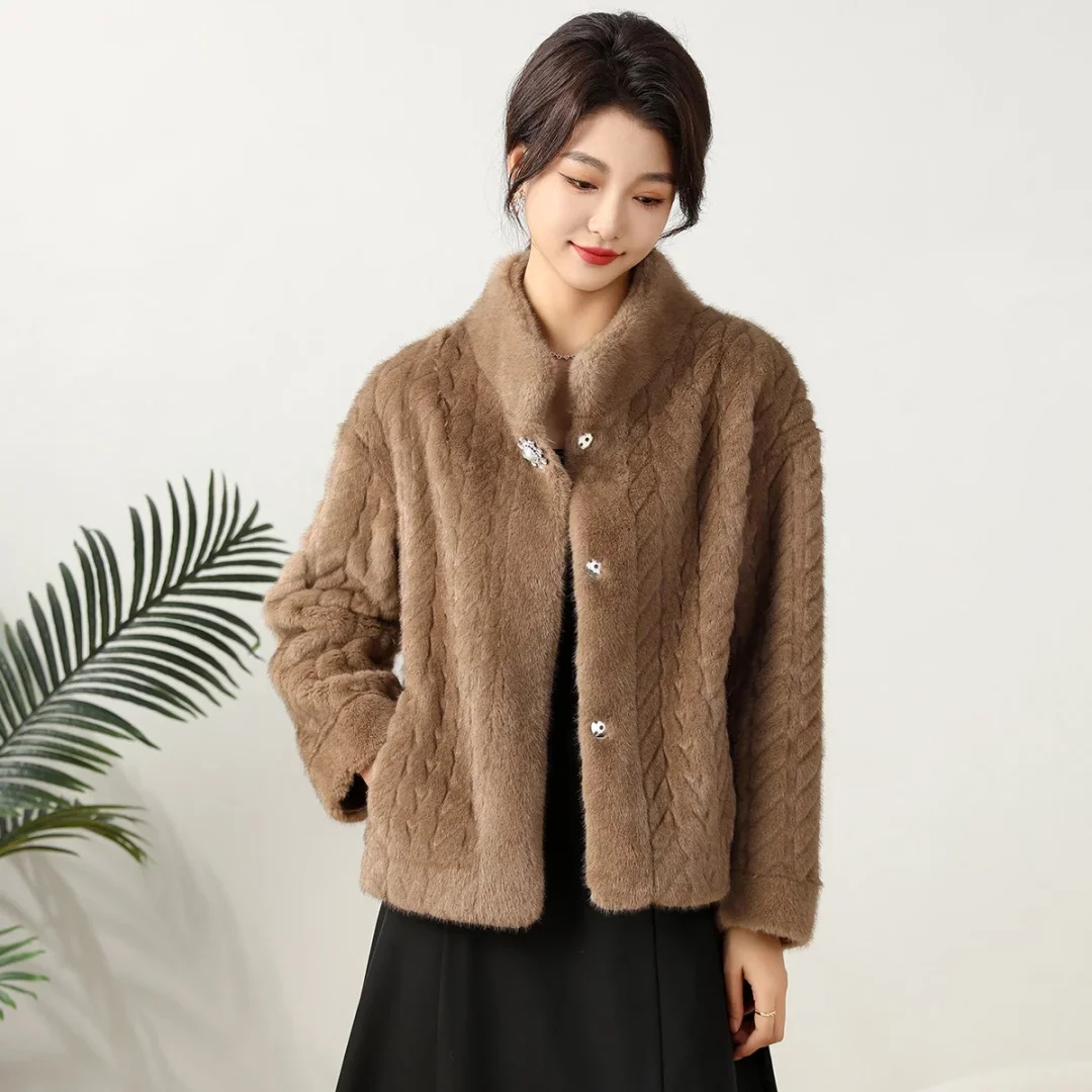 Elegantly Designed Women's Faux Mink Coat with Texture Ideal Autumn/Winter Layering Piece
