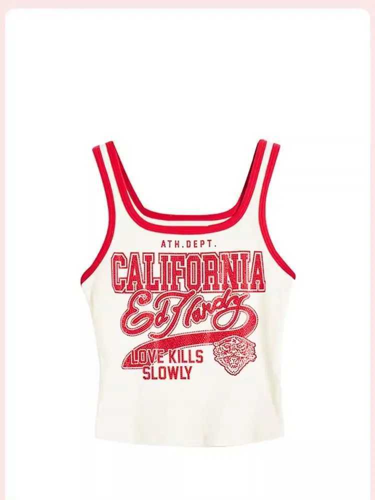 2025 new Contrast Letter Camisole womens summer outfit slim fit beautiful Hong Kong style spicy girl short top seriesXJ250508