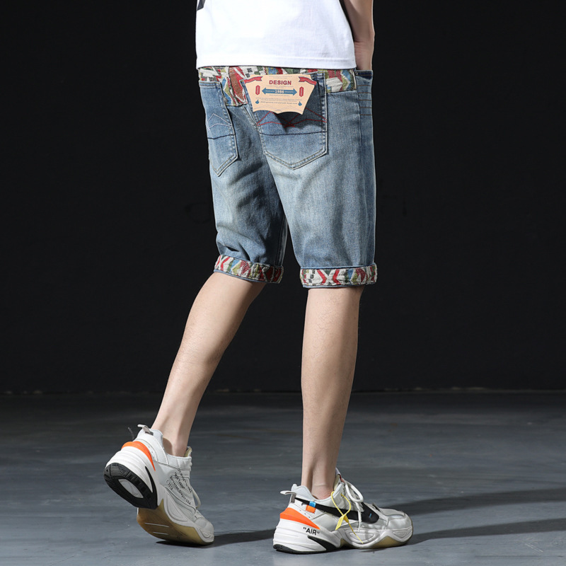 The 2025 New Design Style Of Jeans Features A Unique Patchwork And Color-blocking Look For A Handsome Five-inch Pants And Short Medium-length Pants