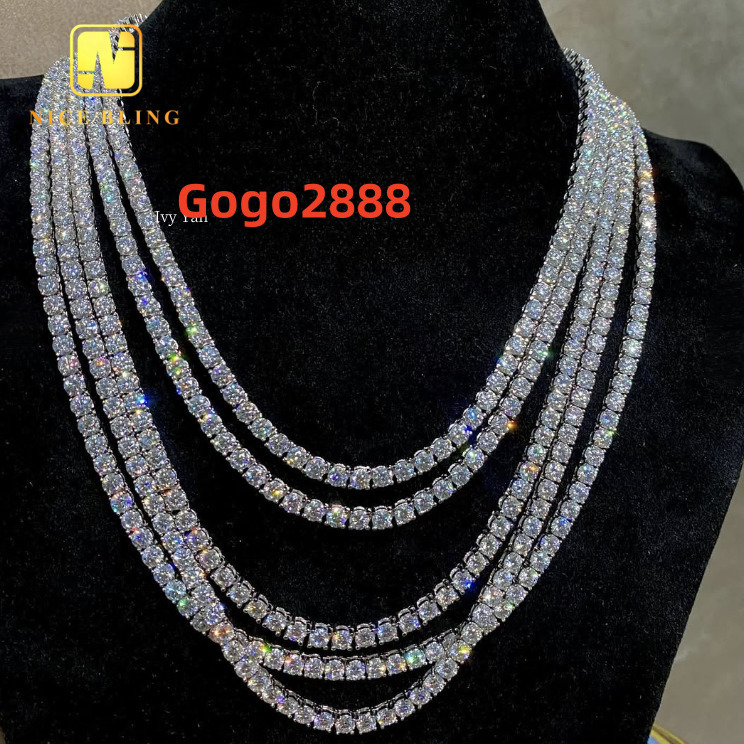 Hot Sale 5mm VVS Moissanite 925 Silver Pass Diamond Tester Hip Hop Jewelry Bracelet Necklace Iced Out Diamond Tennis Chain