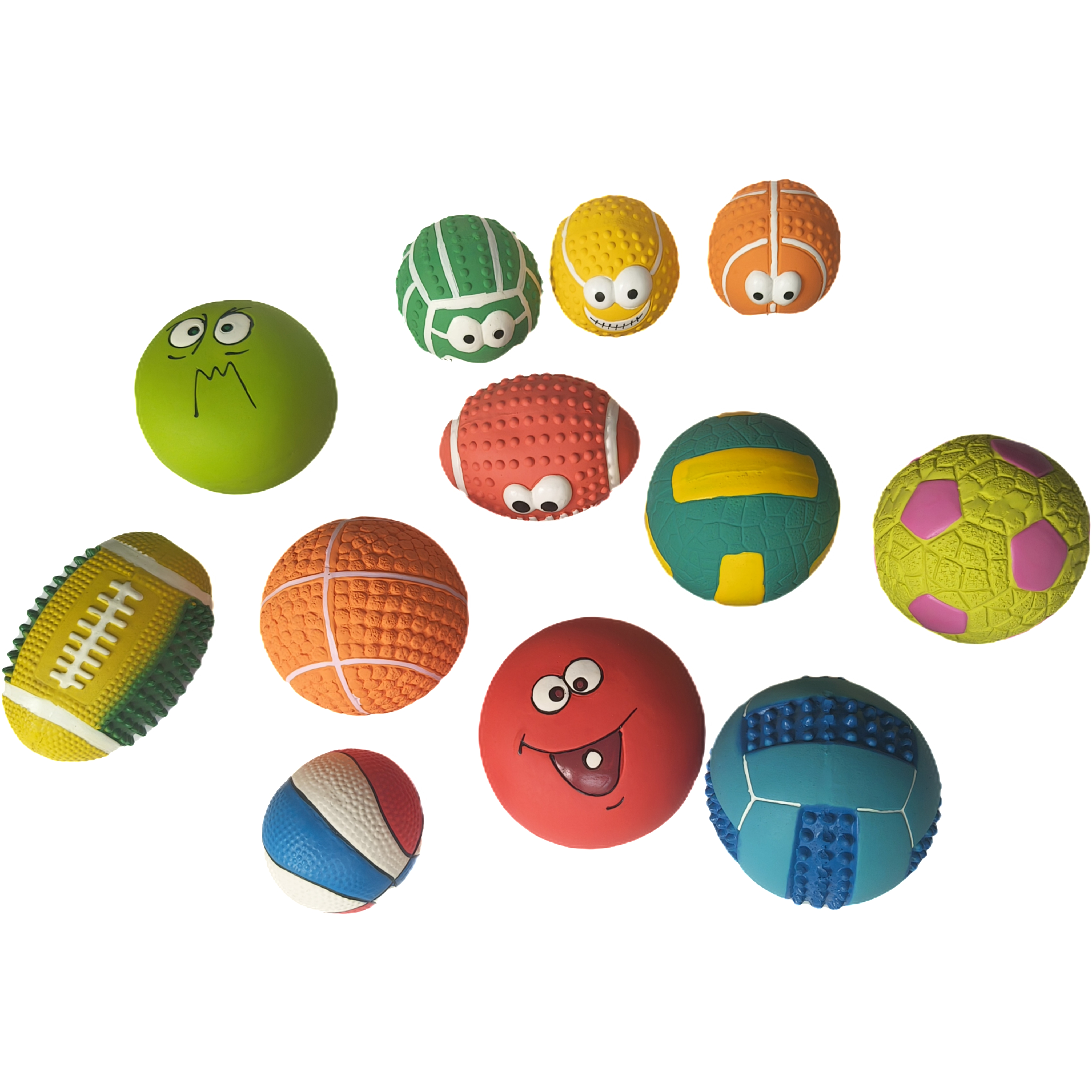 Rubber Chew Ball Dog Toy Squeaky Interactive Bouncy Ball Puppy Pet Toy with Distinct Designs 5pcs/Pack