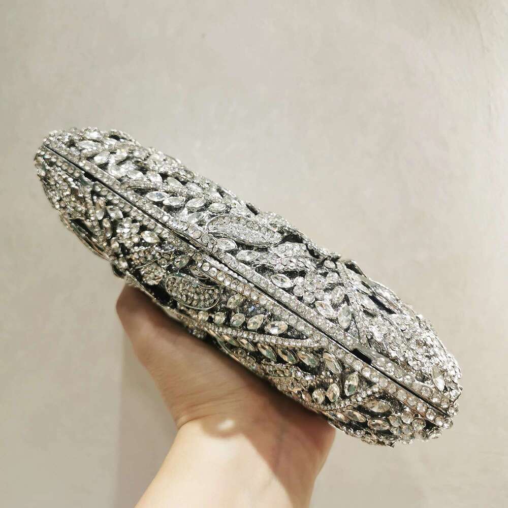 Flower Pattern Sier Gold Woman Dia Evening Bag Dinner Party Crystal Floral Handbag Wedding Bridal Rhinestone New Purse