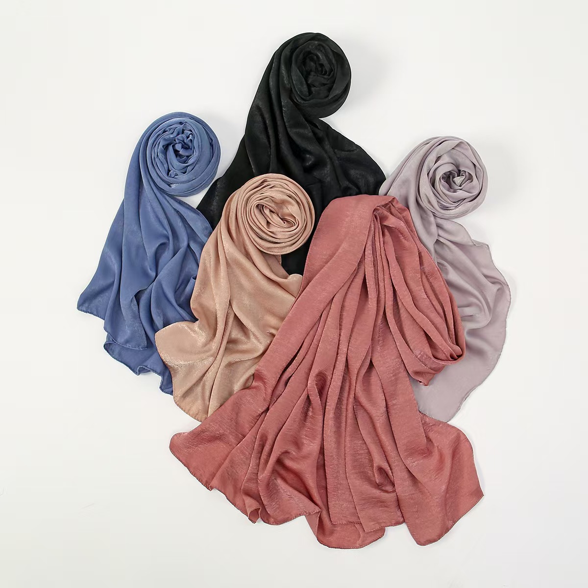 T668 solid color ladies polyester wrinkled satin long scarf soft and versatile head scarf spring summer autumn light breathable shawl