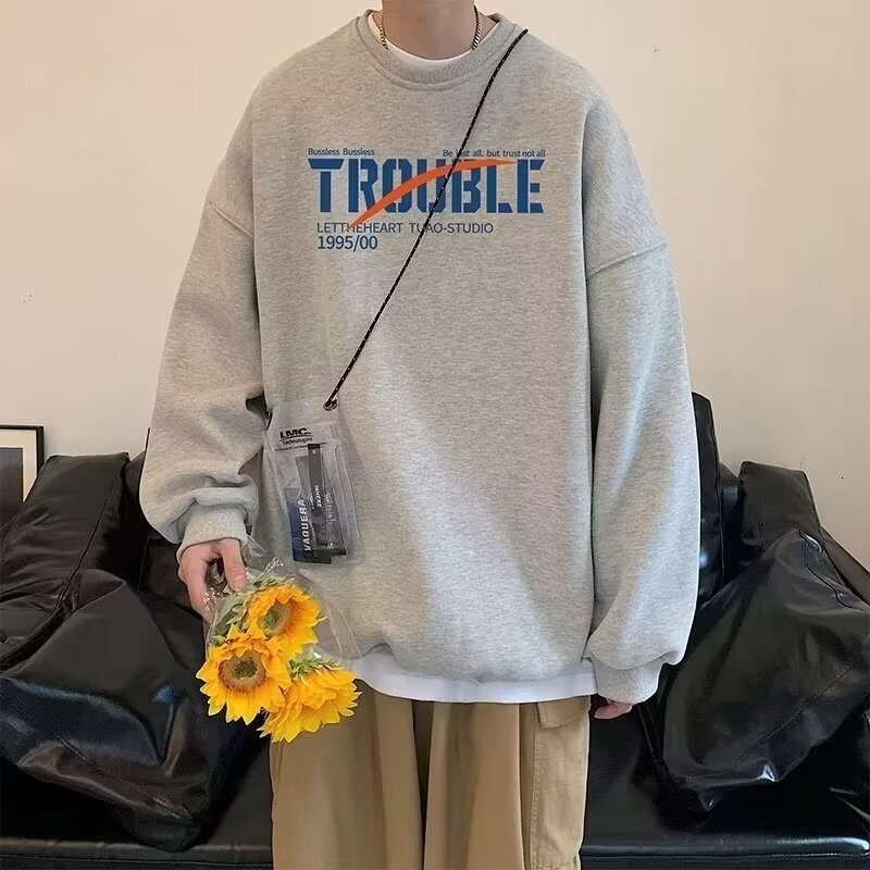 Men's hoodie 2024 new spring and autumn style round neck hooded trendy brand American casual loose long sleeved pullover base shirt